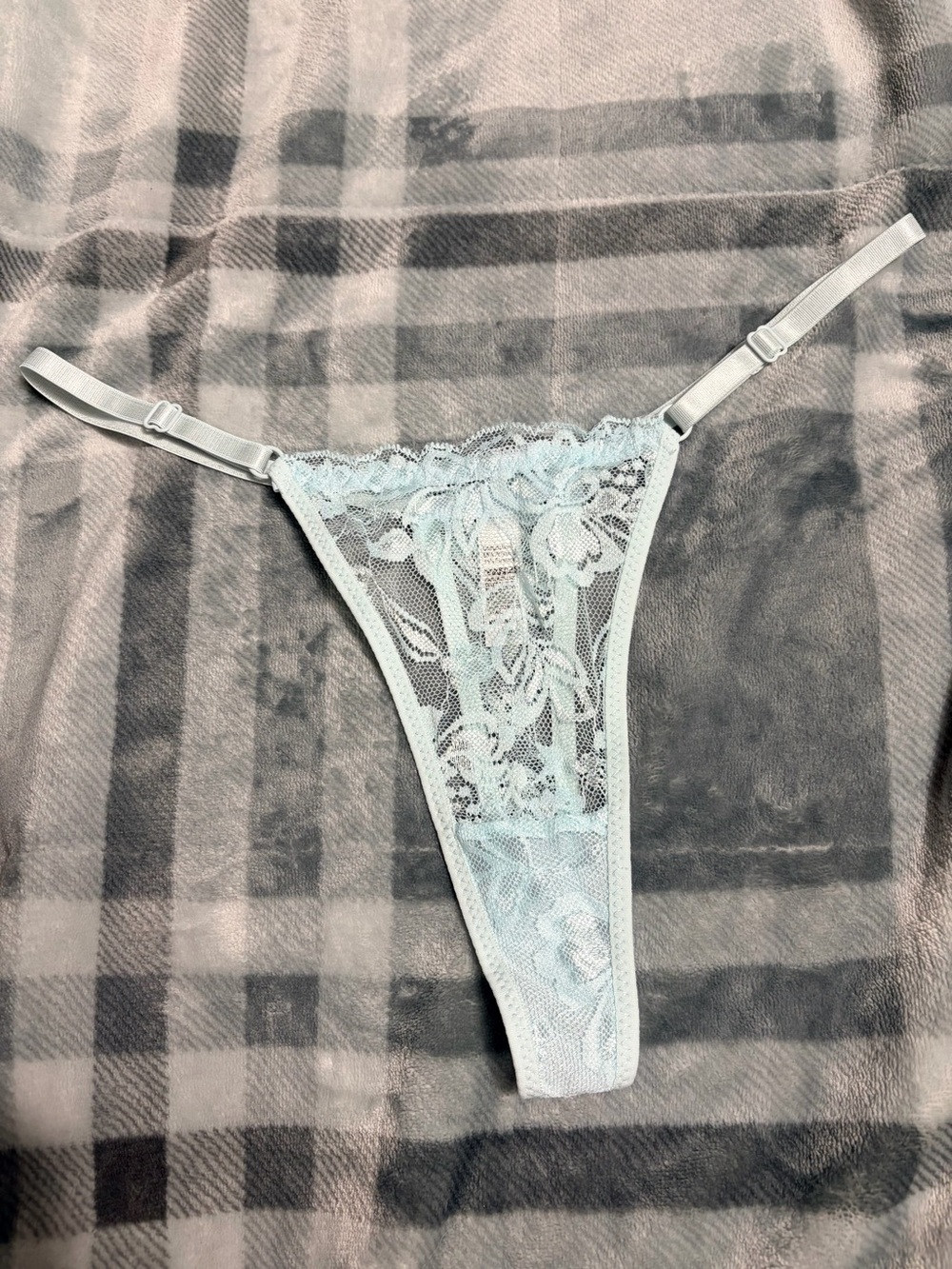 Sheer Lace Thong - Light Blue